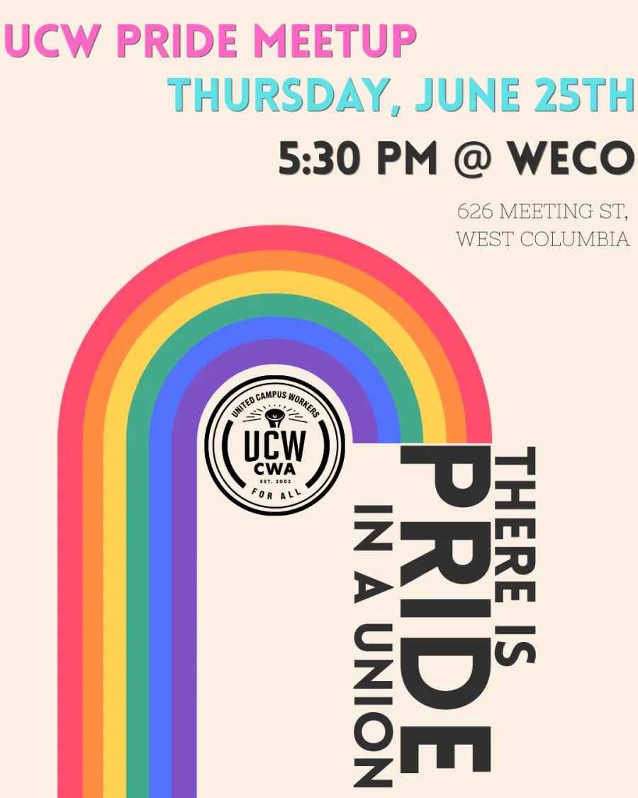 Pride Meetup flyer with the title "UCW Pride Meetup". 