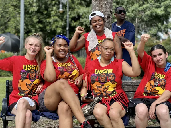 Members of the Union of Southern Service Workers (USSW) at the 7/12 ILA Rally for Workers' Rights