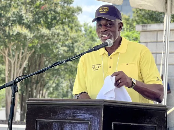 Charles Brave, President of the ILA Local 1422 and the SC AFL-CIO speaks at 7/12 rally